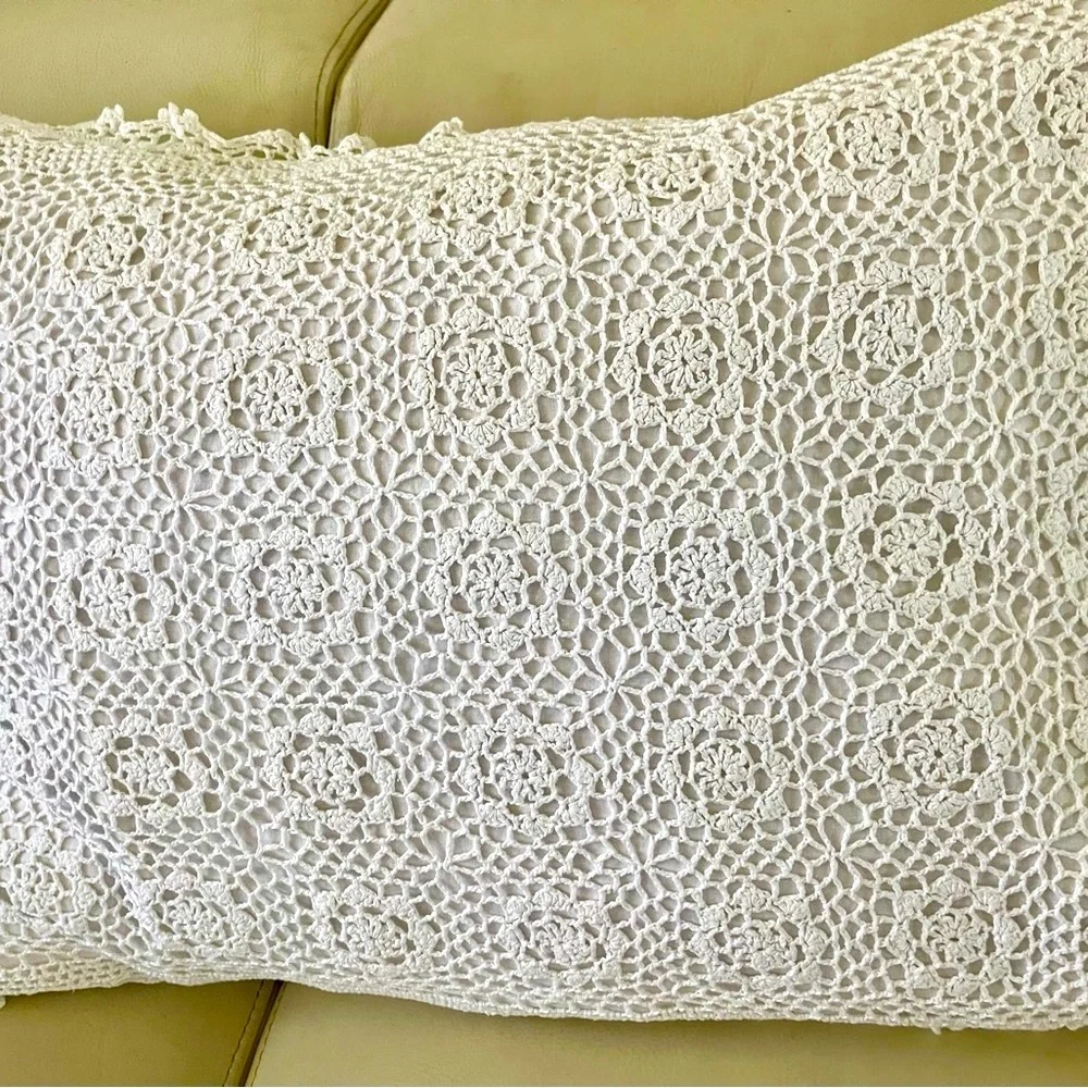 White Crochet Throw Pillows 21/26 inches